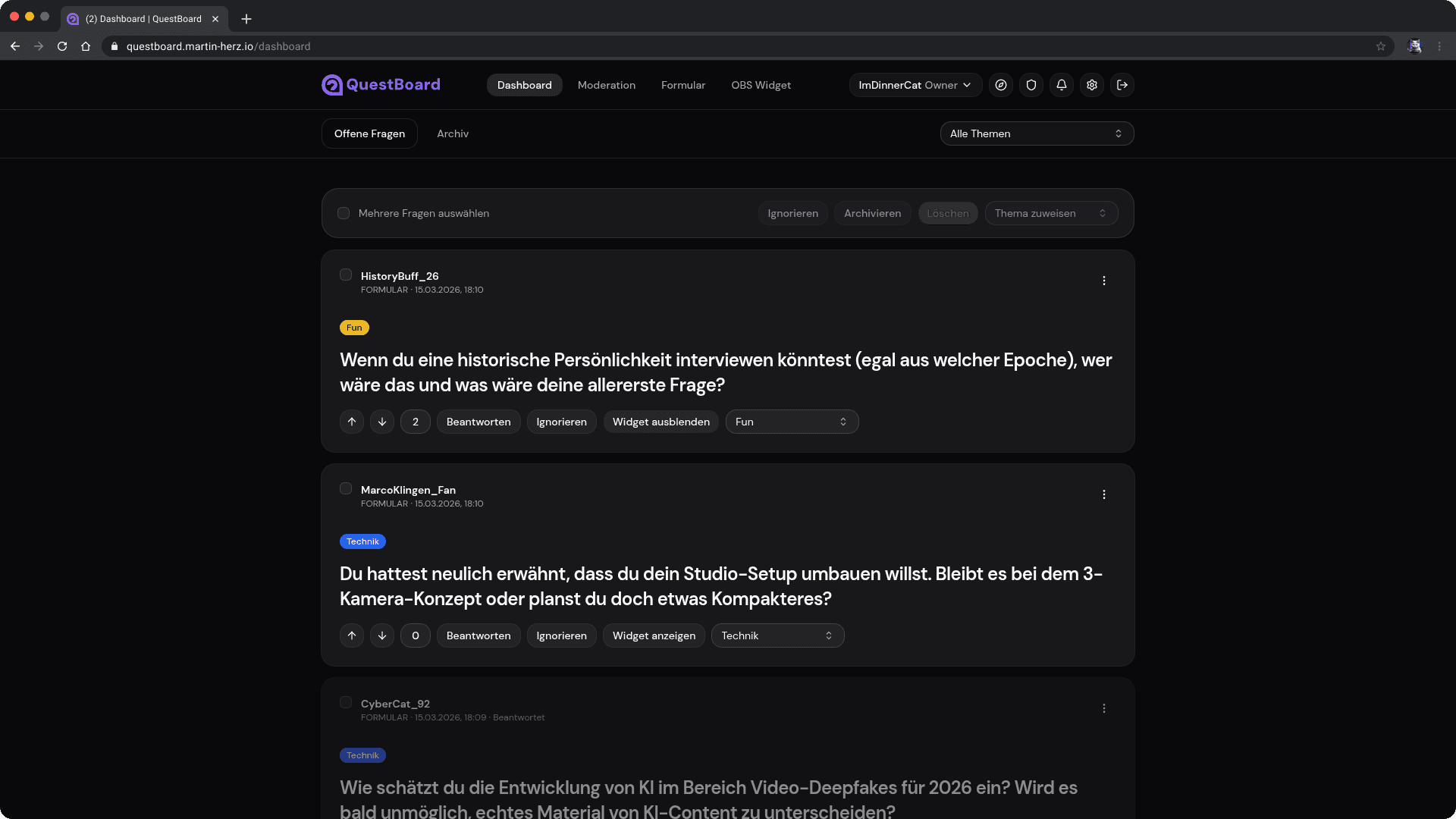 QuestBoard Dashboard Screenshot